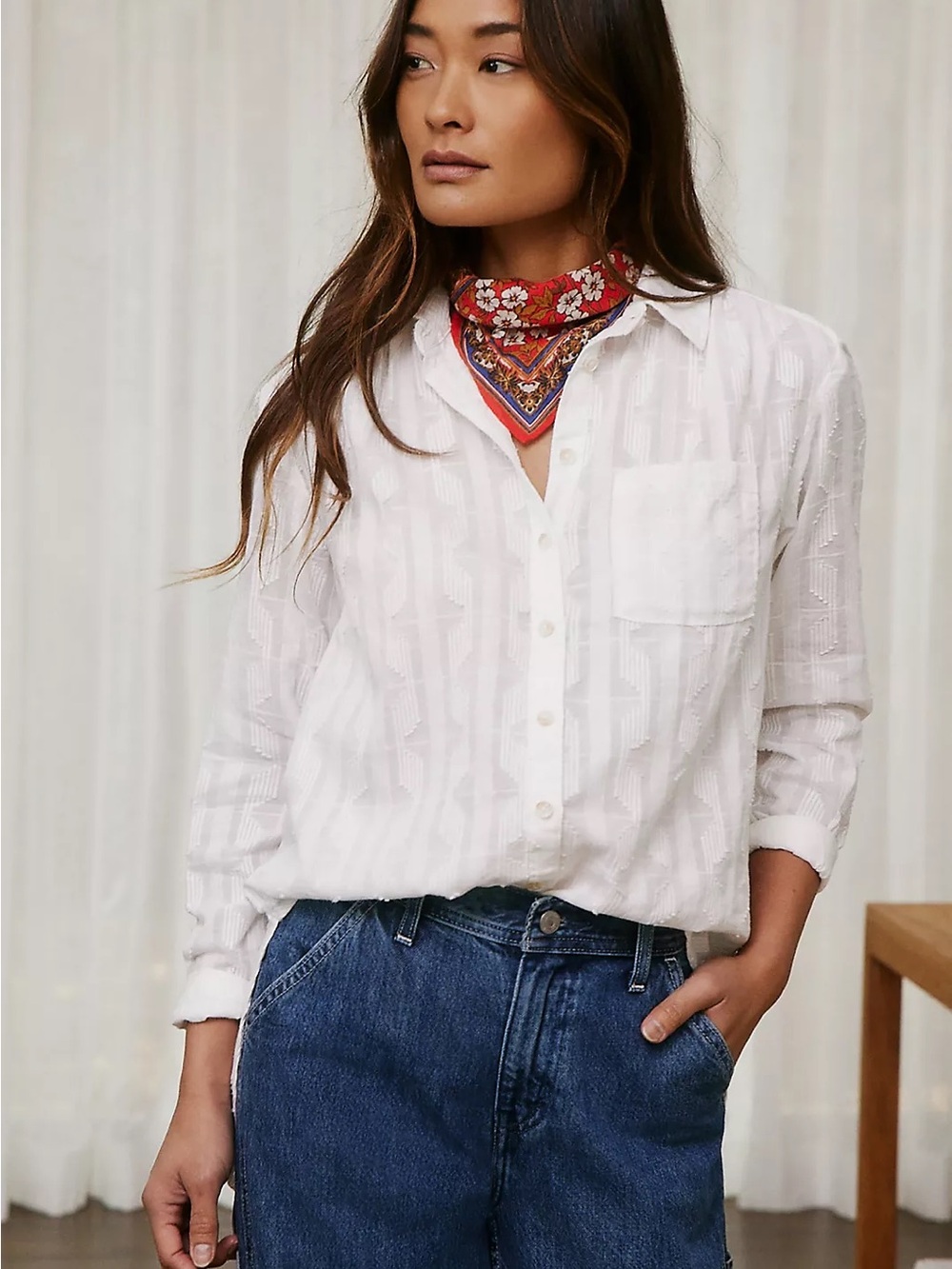 Anthropologie / Pilcro | The Theresa Lace-Up Buttondown BLUE, S